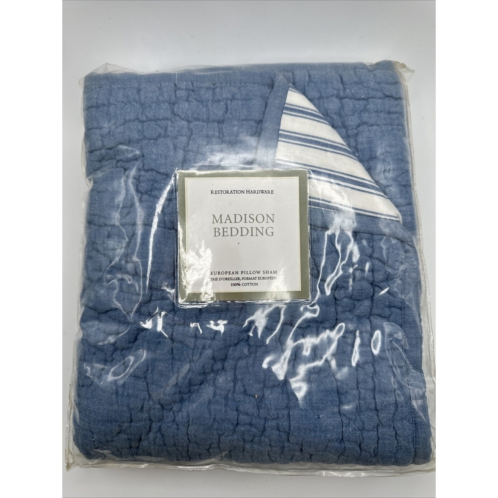 Restoration Hardware Madison Pillow Sham EURO Bedding Quilted Striped Reverses